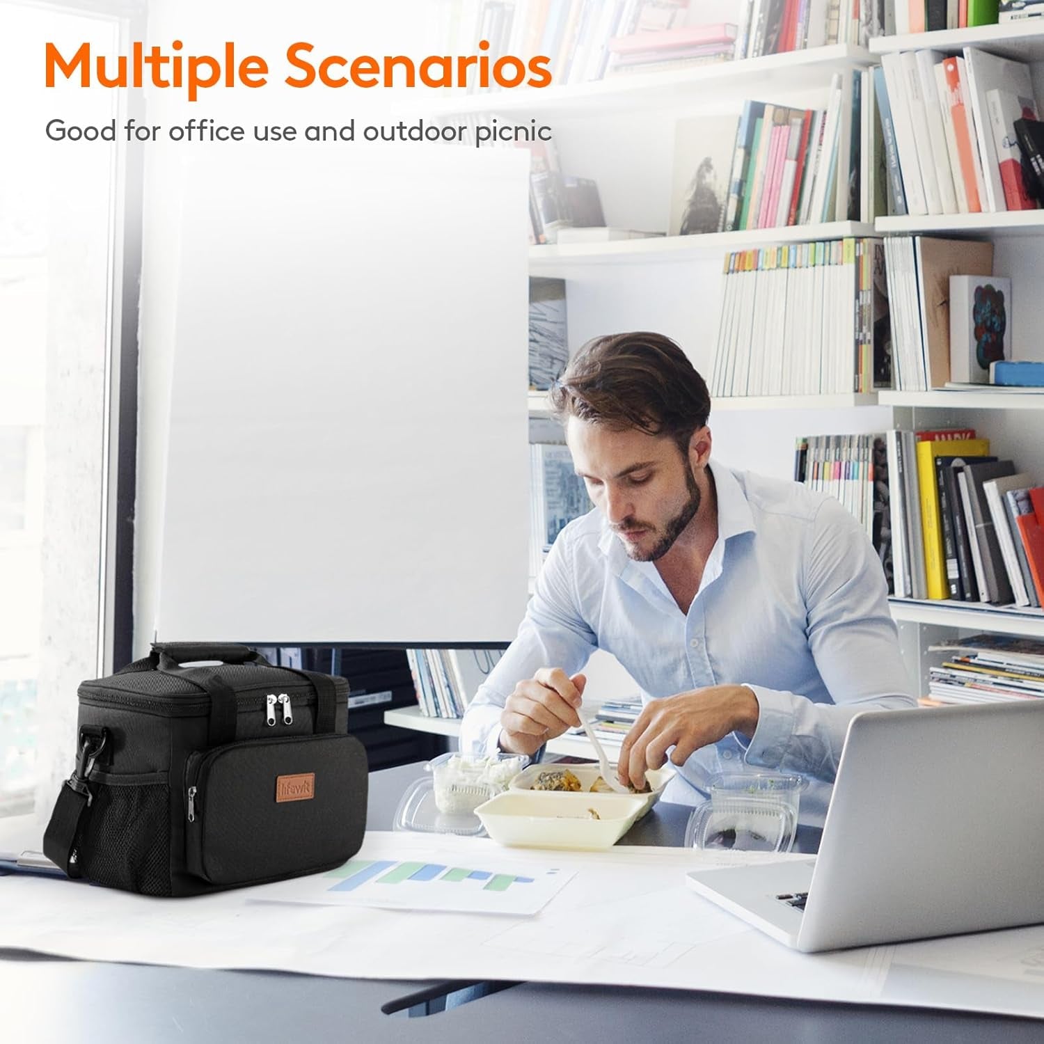 Lunch Bag 8.5L 12 Can Insulated Lunch Box Soft Cooler Cooling Tote for Adult Men Women, Black