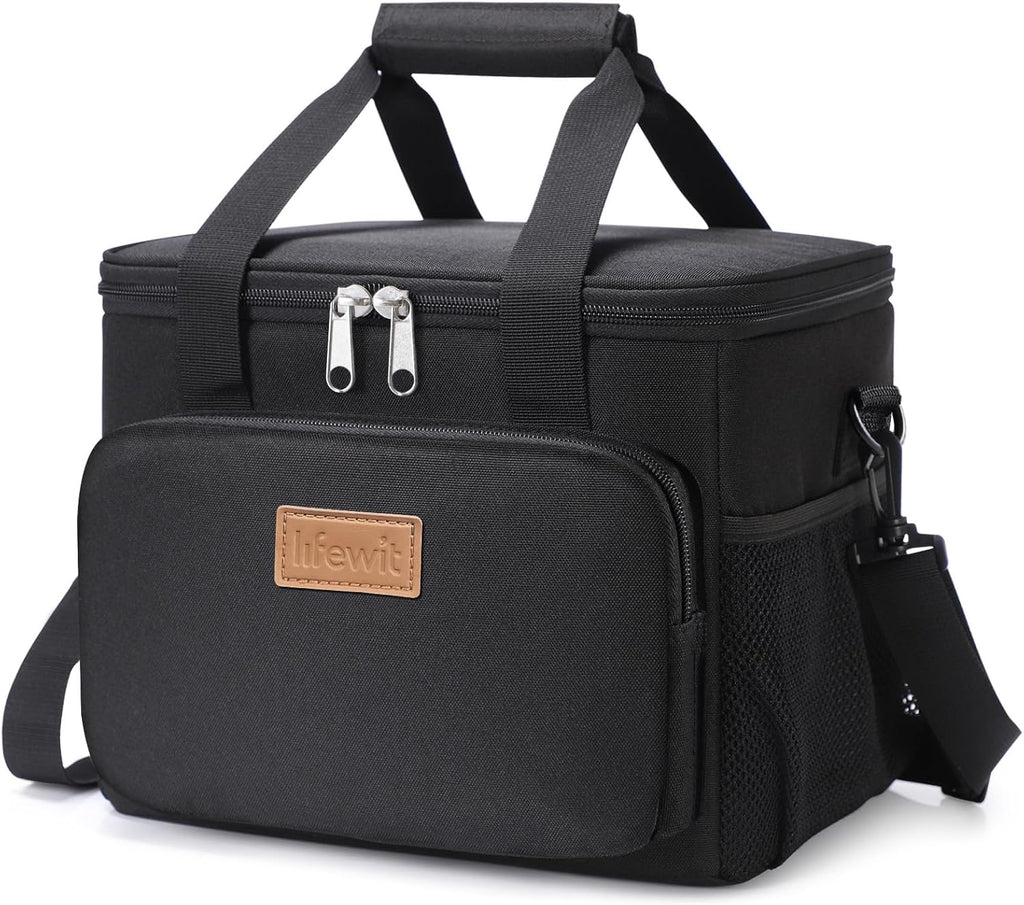 Lunch Bag 8.5L 12 Can Insulated Lunch Box Soft Cooler Cooling Tote for Adult Men Women, Black